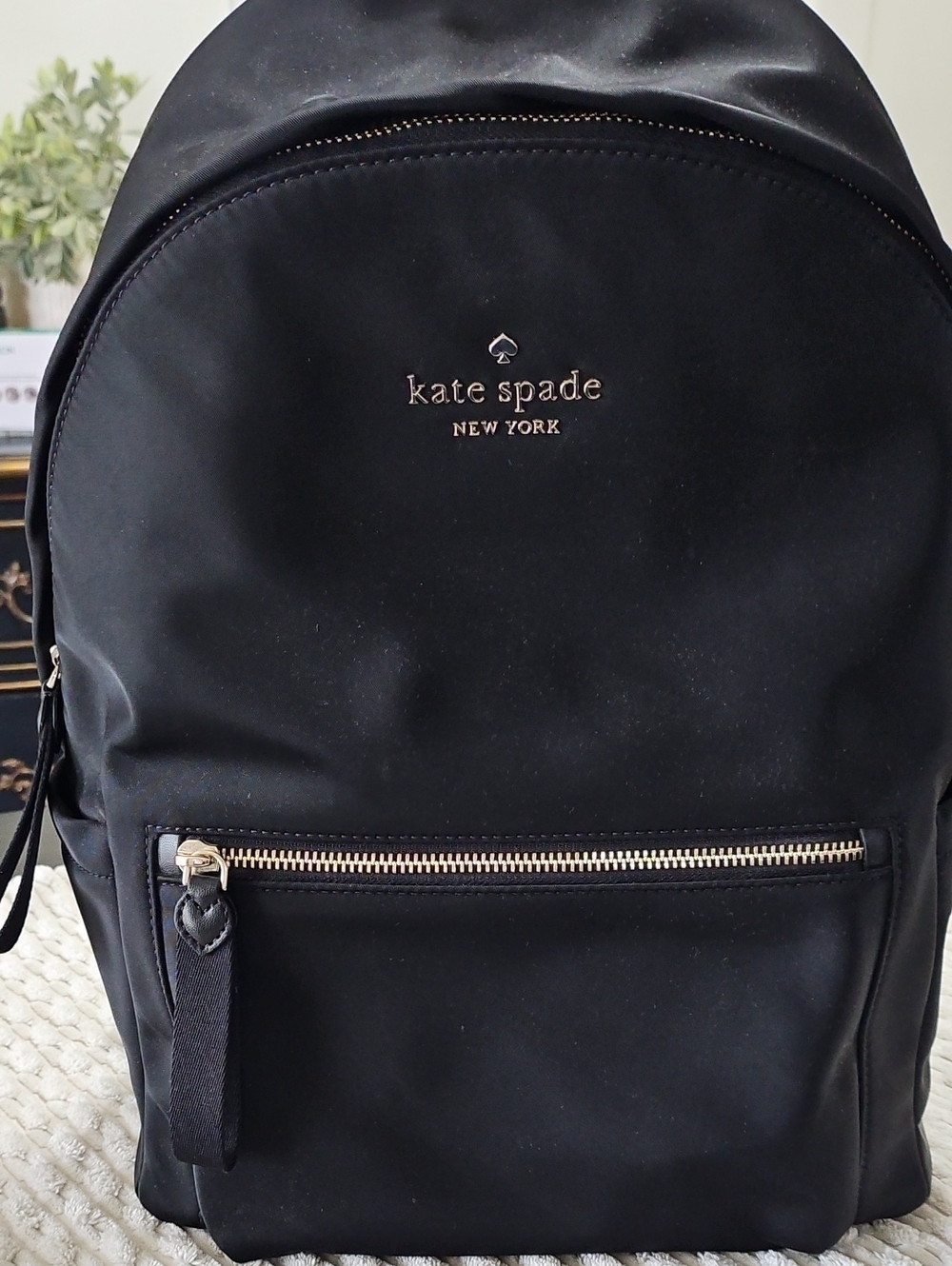 kate spade black nylon backpack with gold hardware